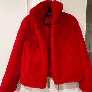 INC International Concepts Bold Red Faux Fur Coat